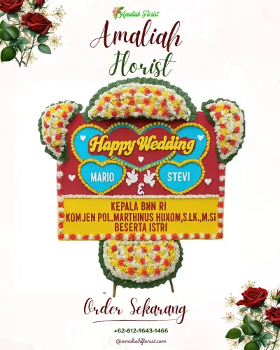 Karangan Papan Bunga Pernikahan di Pringu